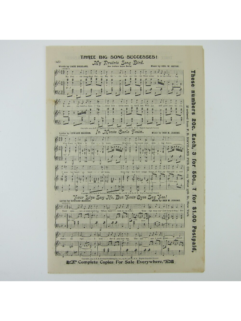 Sheet Music Sampler Catalog F.B. Haviland Publishing Co Advertising Antique 1909